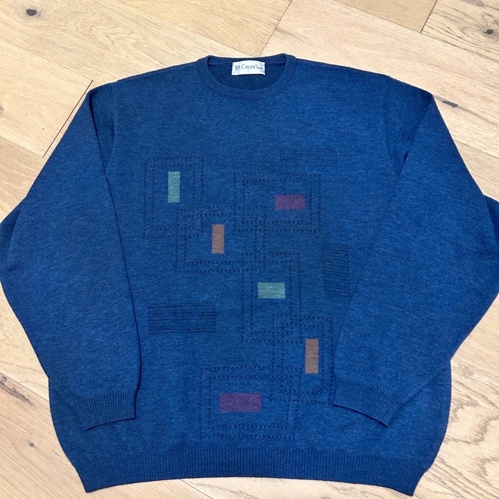 Vintage St Croix Wool Sweater Mens L Geometric Artwear Abstract 90s Knit